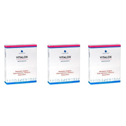 Pack Vitalox 3 x 2 Mahen, 90 cápsulas, caja blanca con detalles azules y rojos, tres unidades.