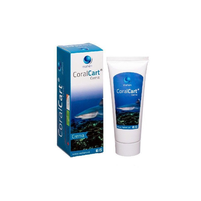 Pack x 3 CoralCart Crema Mahen: caja y tube de crema CoralCart con imagen marina y tibia.