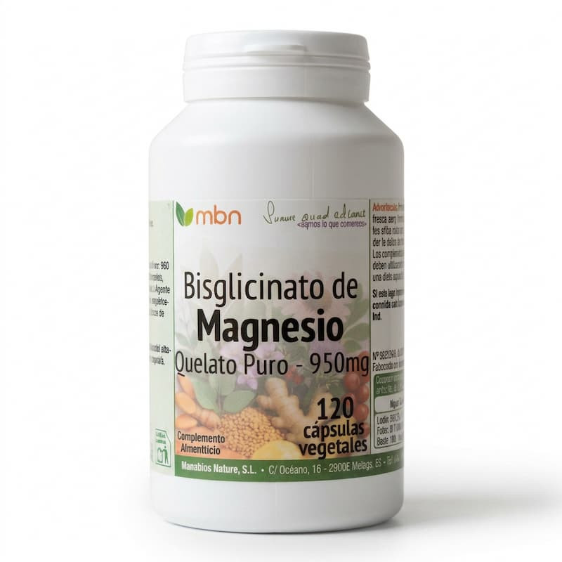 Bisglicinato de Magnesio PURO 950 mg - Manabios - 120 cápsulas